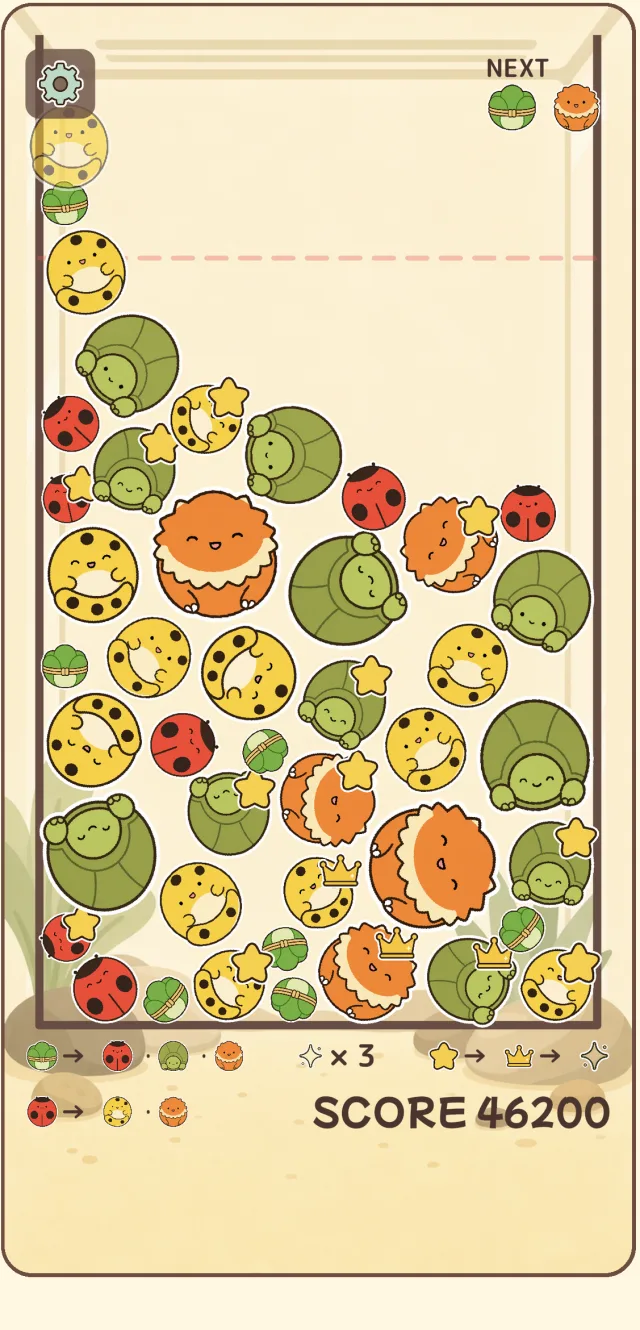 Kamekoro combo screen — chain feeding combos for a high score